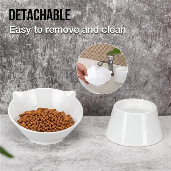 Detachable Elevated Cat Bowls, 15 Tilted Raised Food Bowl Anti-Vomiting - Picture 5 of 7